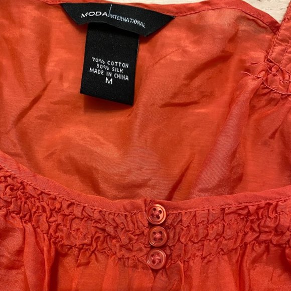 Moda International flowy 3/4 length sleeve coral top size Medium - Picture 2 of 5